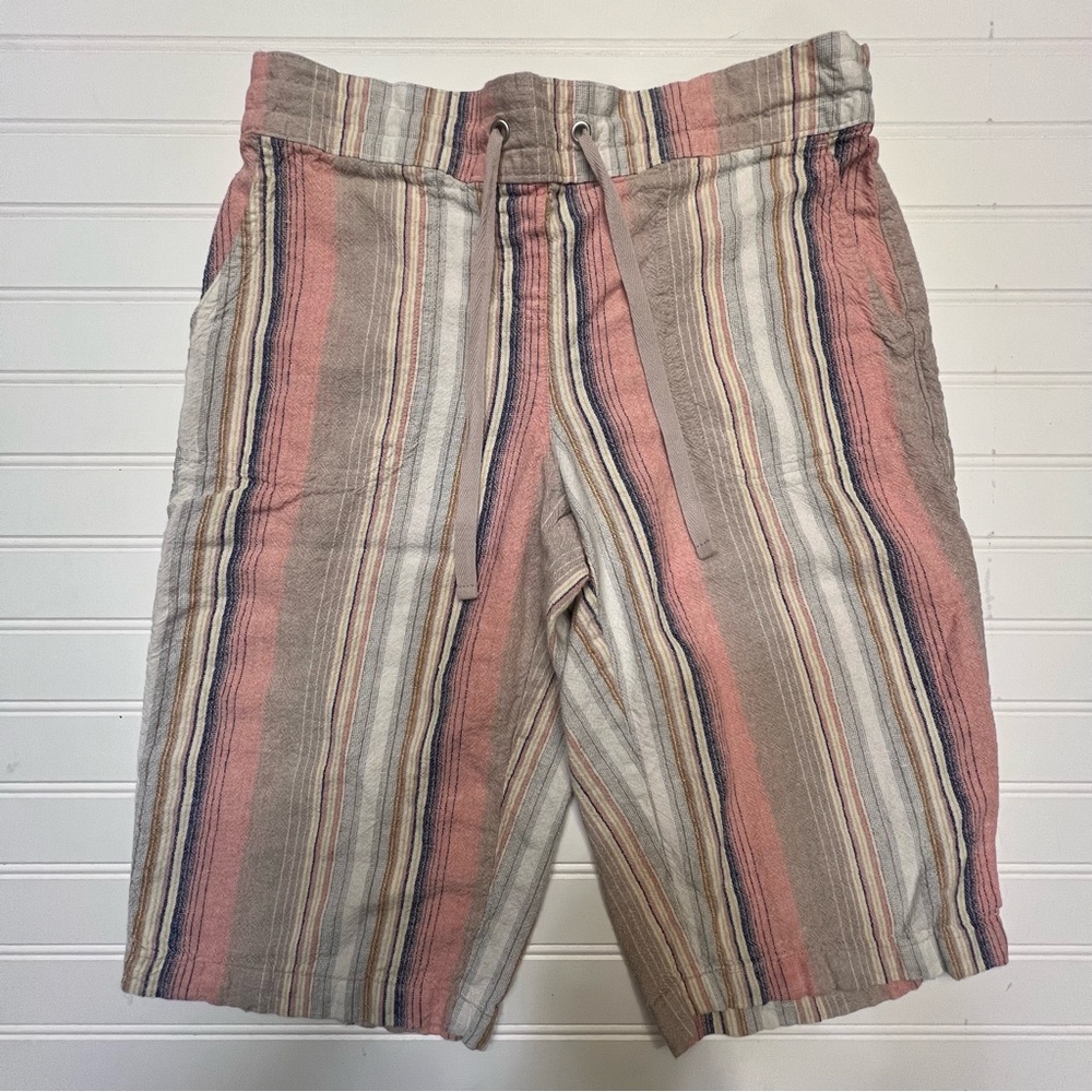 Striped Drawstring Bermuda Shorts in Pink & Beige